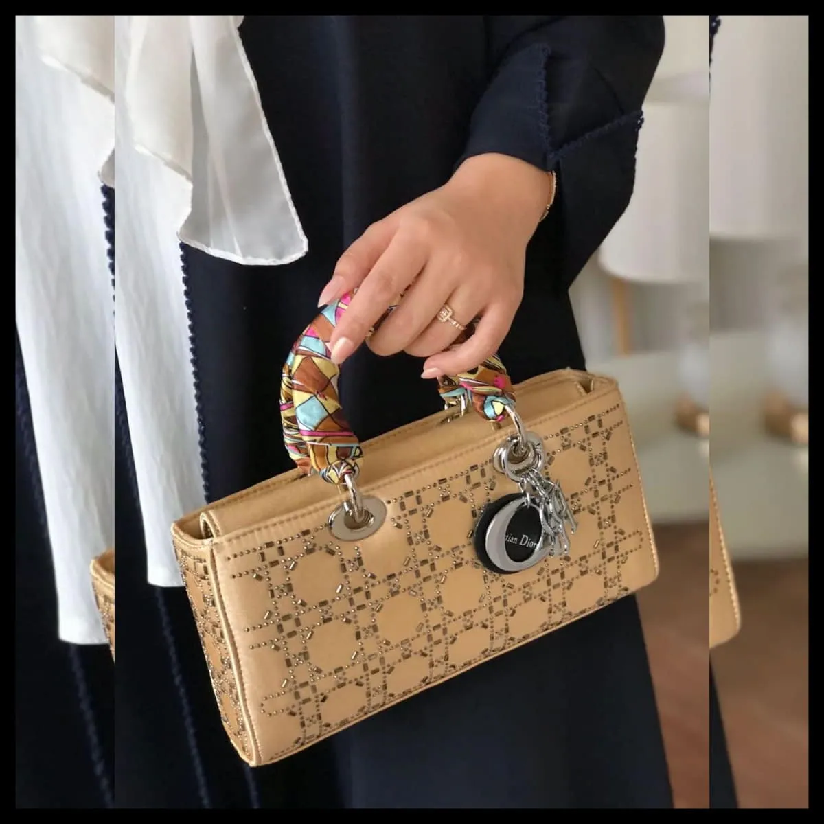 شنطة ديور مستطيلة بيج