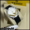 ساعات fendi رجالي مينا ابيض مع جلد اسود
