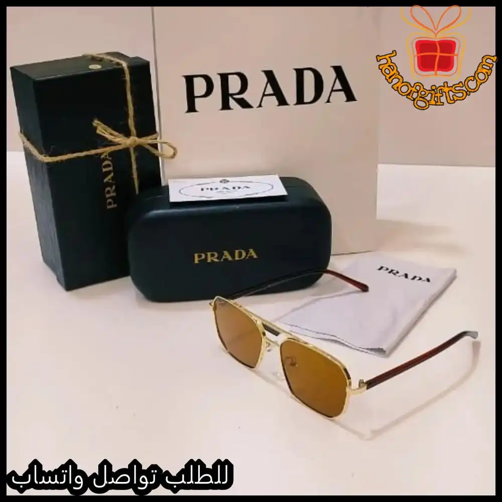 نظارات PRADA بإطار ذهبي وعدسات بني