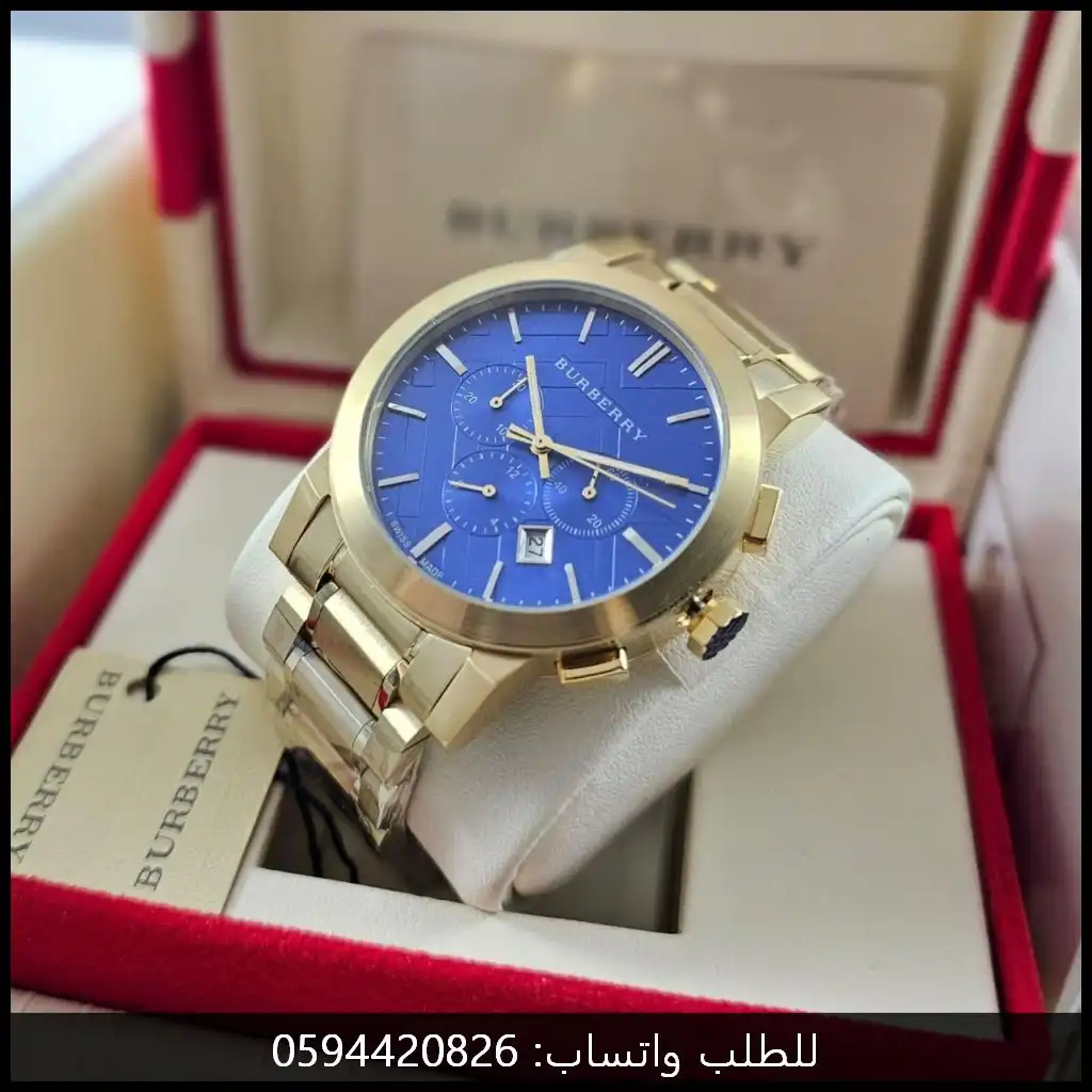 ساعة بربري رجالية كنغراف ذهبية مينا أزرق في السعودية