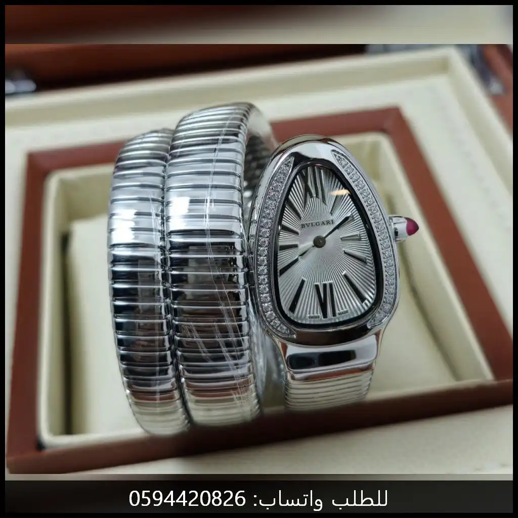 ساعة بولغاري نسائية فضية مع مينا فضي اطار مرصع