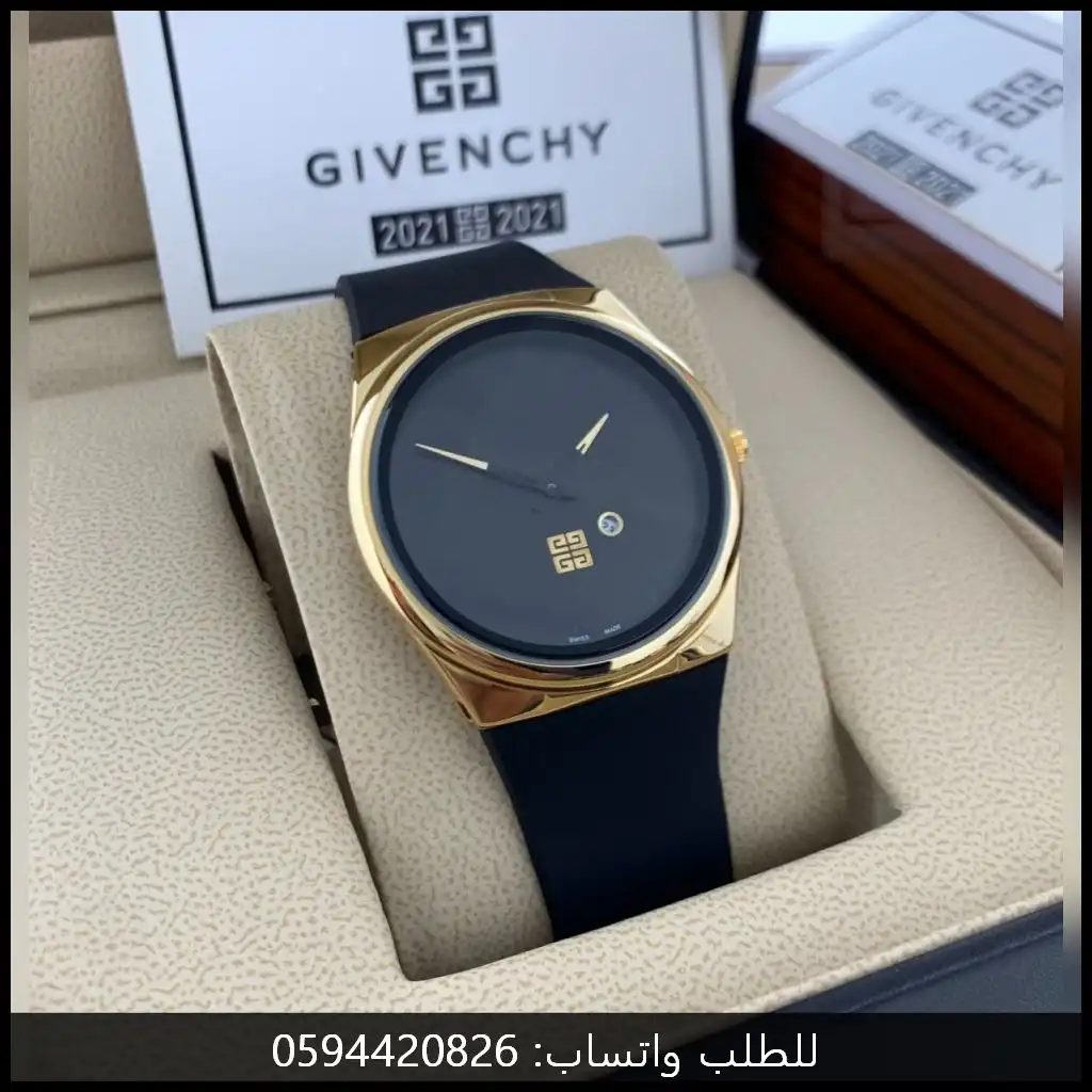 ساعة جفنشي رجالية ربل اطار ذهبي مع مينا اسود