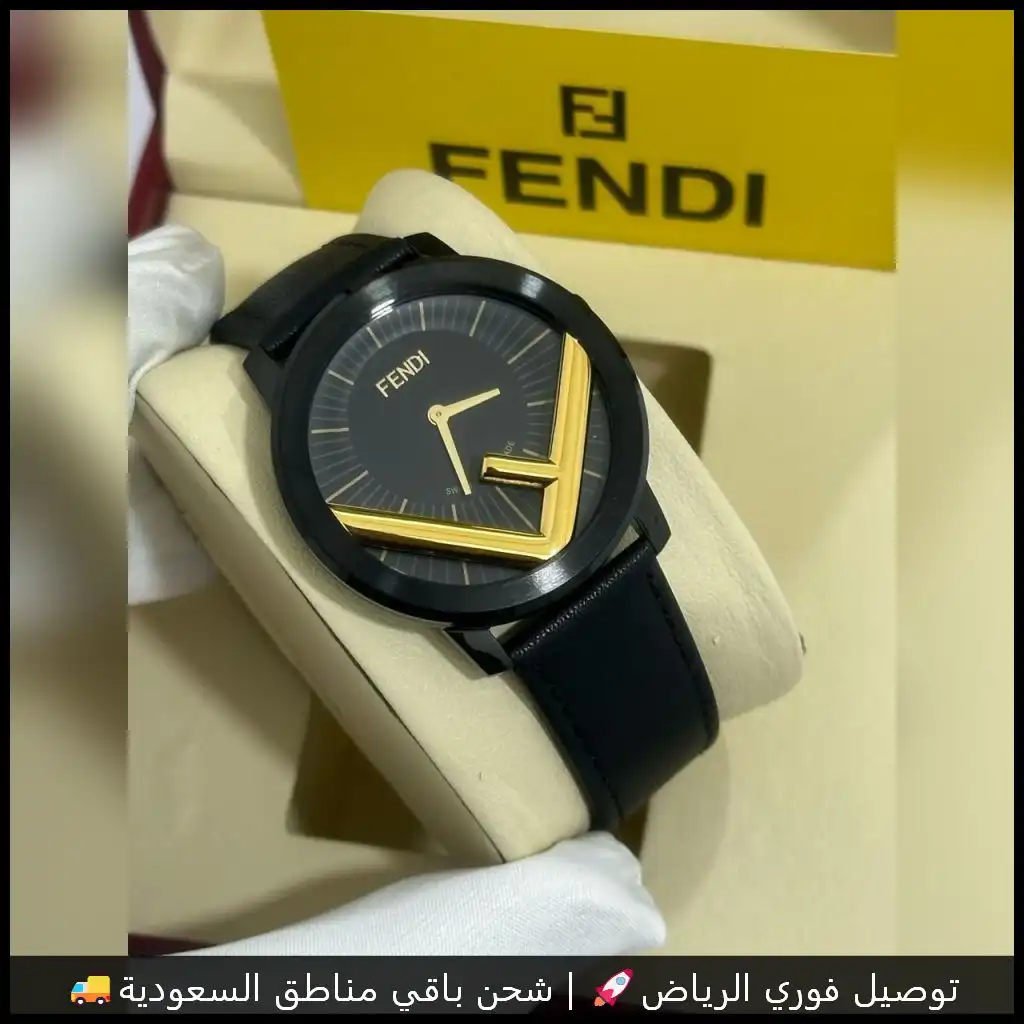 ساعة فندي رجالية سوداء مع جلد أسود
