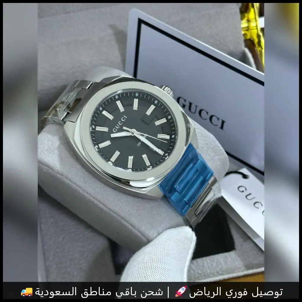 ساعة قوتشي Gucci رجالية فضي بمينا أسود