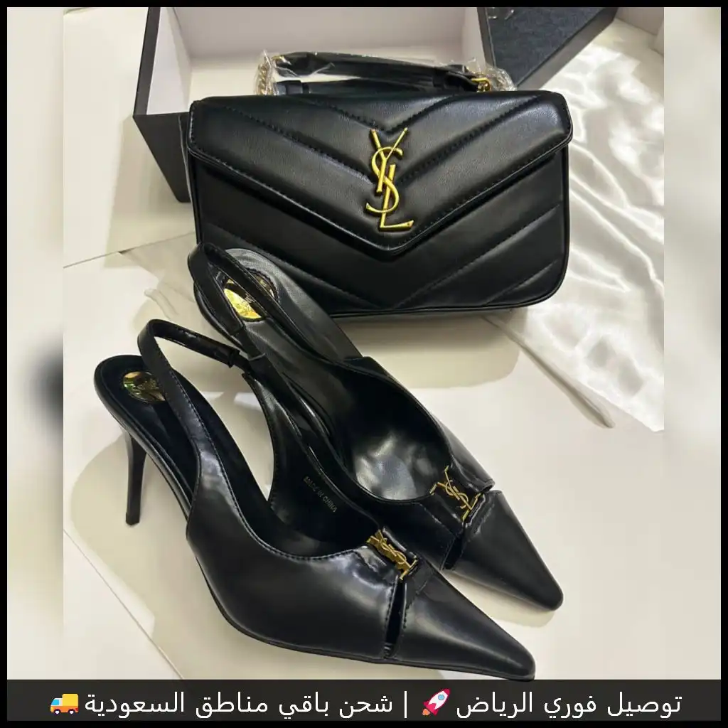 طقم سان لوران اسود شنطة وكعب 2 طقم سان لوران اسود