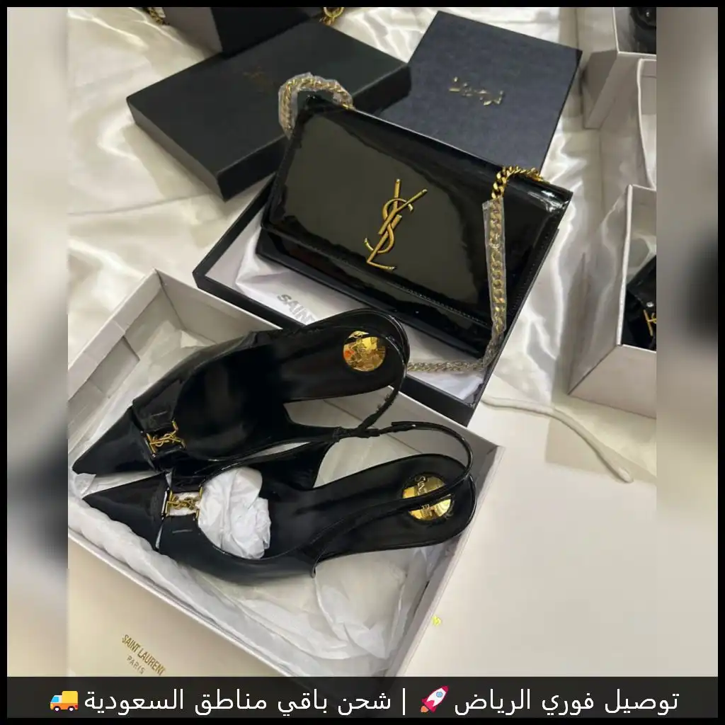 طقم سان لوران اسود شنطة وكعب 18 طقم سان لوران اسود