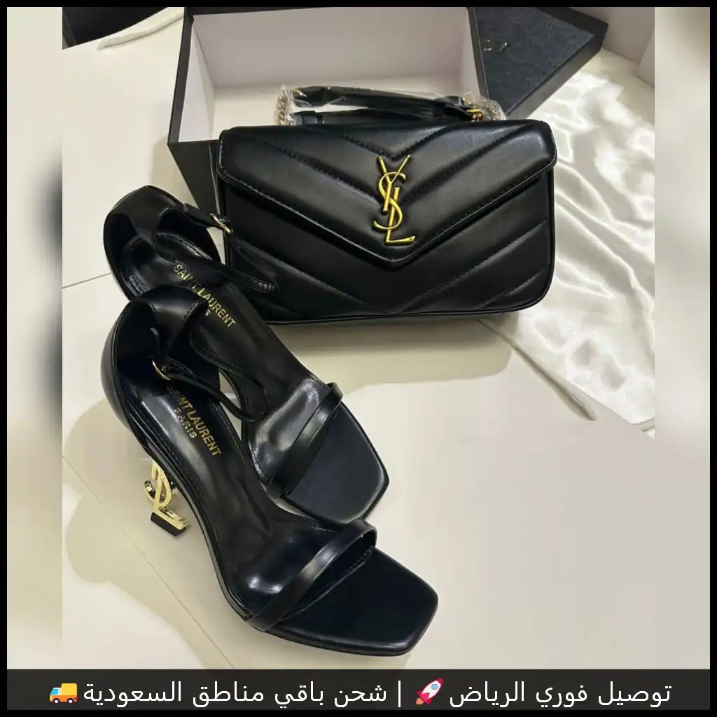 طقم سان لوران اسود شنطة وكعب 19 طقم سان لوران اسود