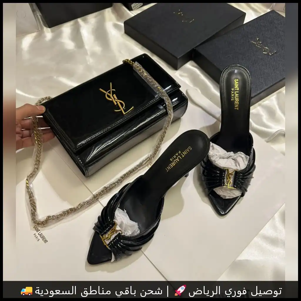 طقم سان لوران اسود شنطة وكعب 23 طقم سان لوران اسود