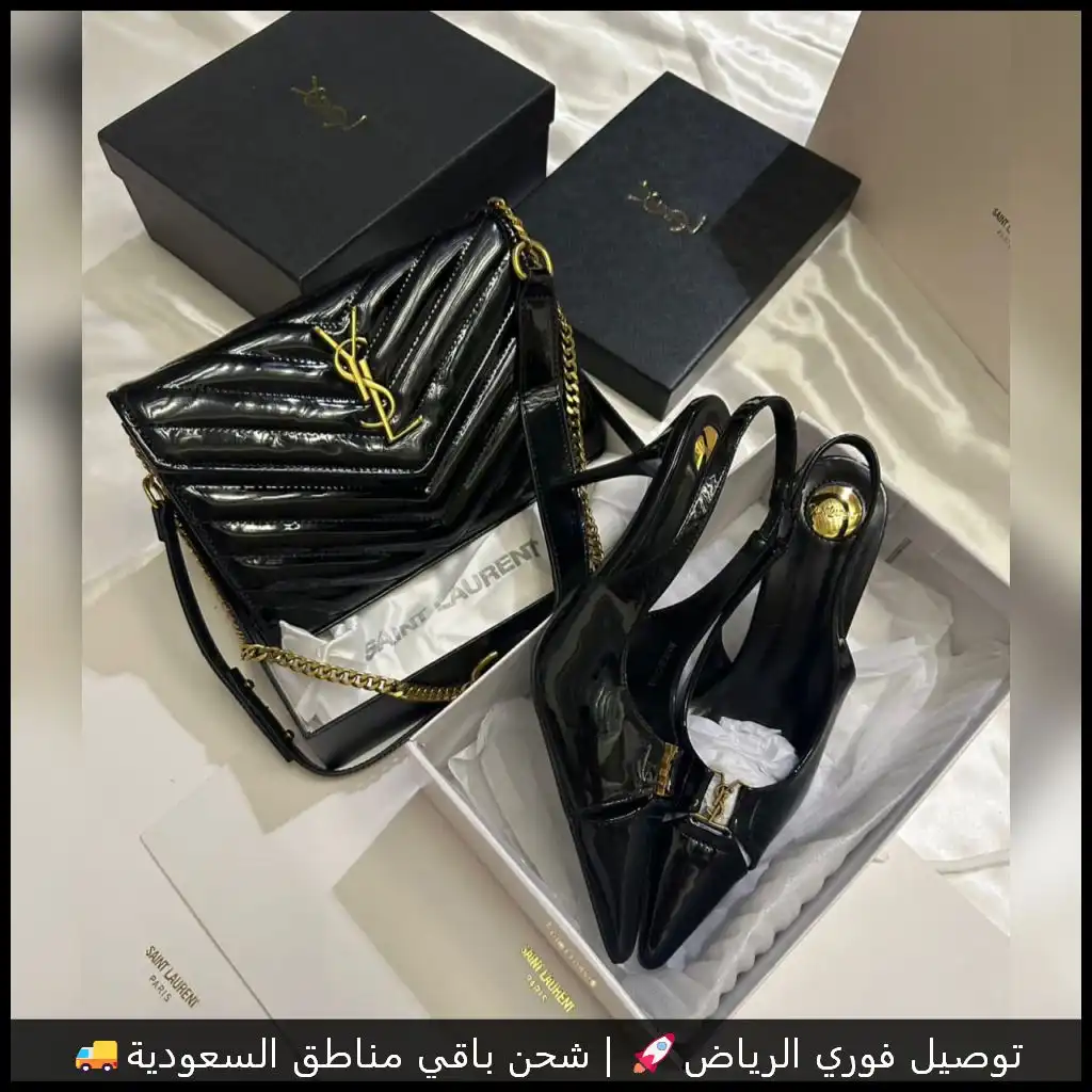طقم سان لوران اسود شنطة وكعب 4 طقم سان لوران اسود