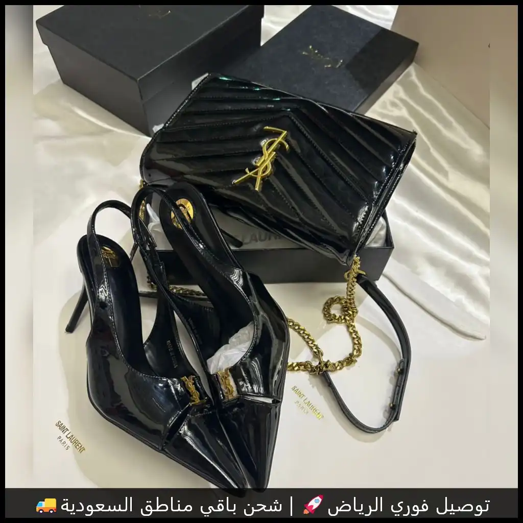 طقم سان لوران اسود شنطة وكعب 5 طقم سان لوران اسود
