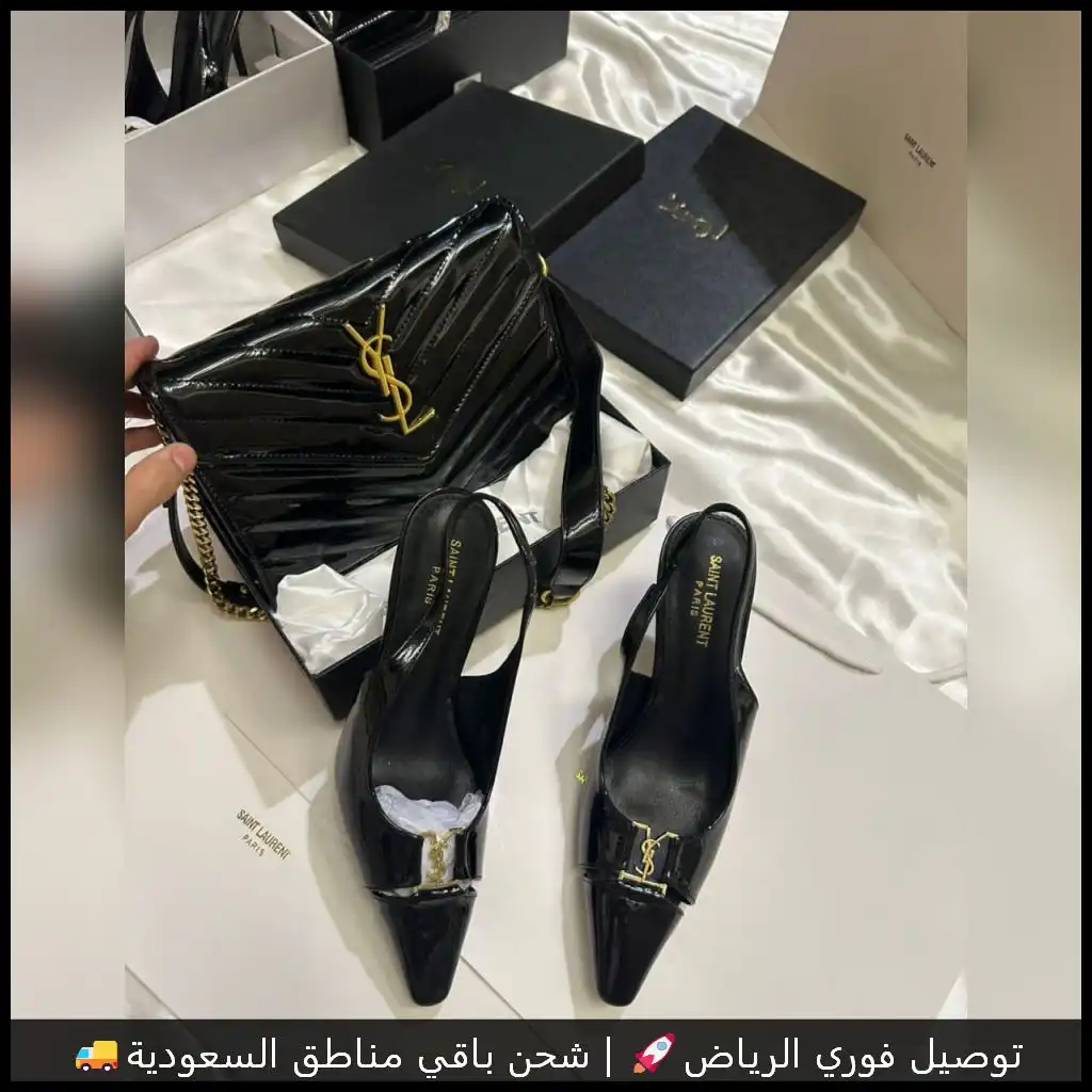 طقم سان لوران اسود شنطة وكعب 9 طقم سان لوران اسود