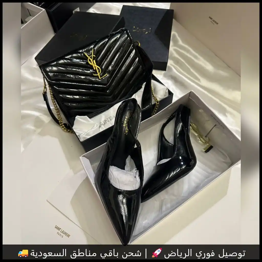 طقم سان لوران اسود شنطة وكعب 10 طقم سان لوران اسود