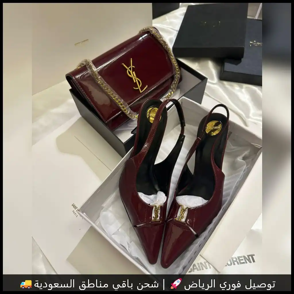 طقم سان لوران عنابي شنطة وكعب (1) طقم سان لوران عنابي شنطة وكعب
