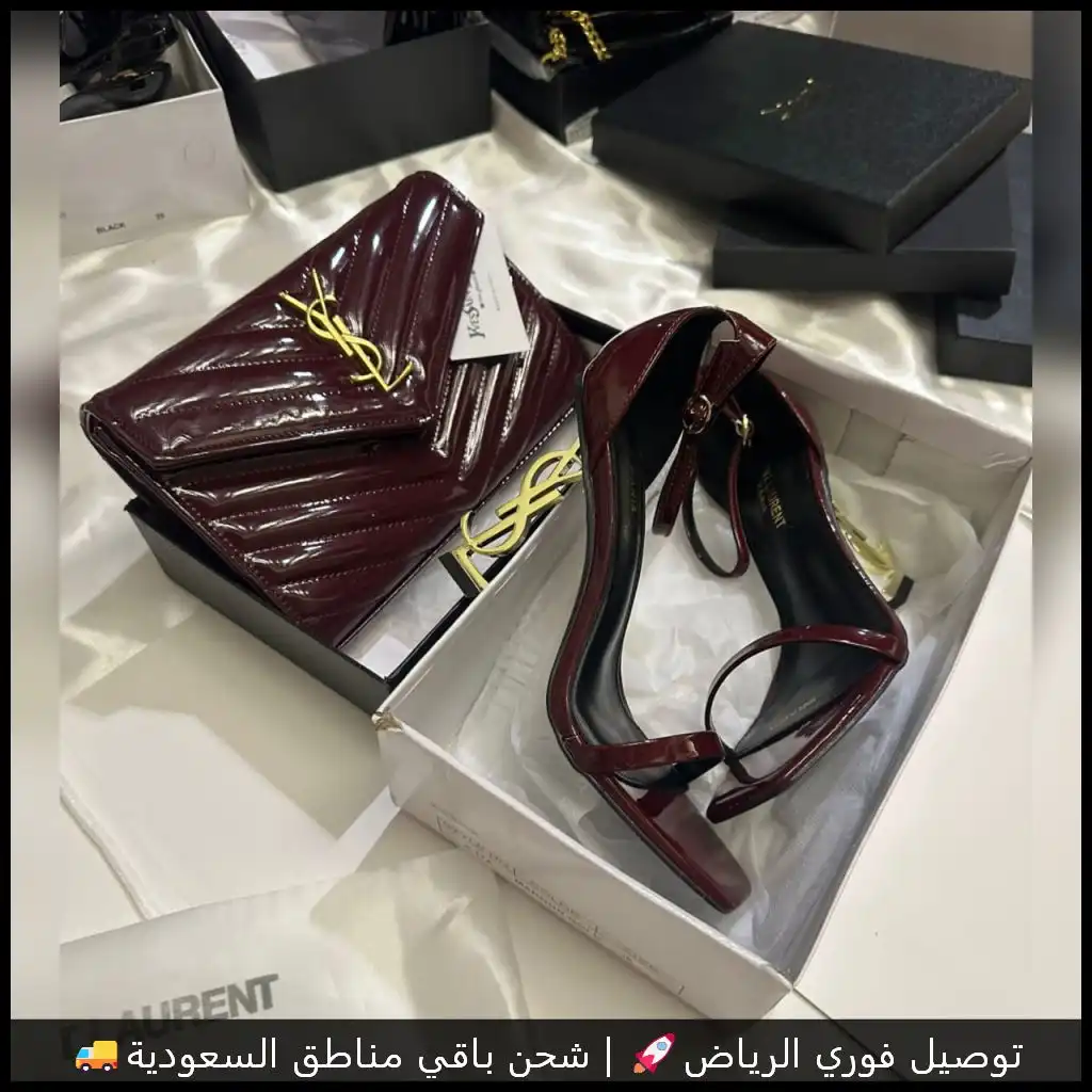 طقم سان لوران عنابي شنطة وكعب (2) طقم سان لوران عنابي شنطة وكعب