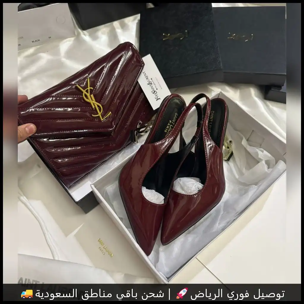 طقم سان لوران عنابي شنطة وكعب (3) طقم سان لوران عنابي شنطة وكعب