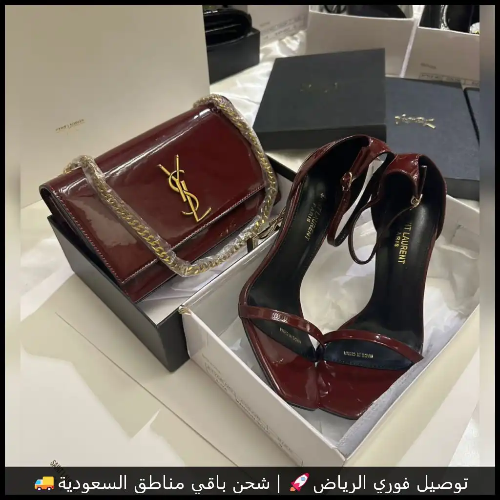 طقم سان لوران عنابي شنطة وكعب (5) طقم سان لوران عنابي شنطة وكعب