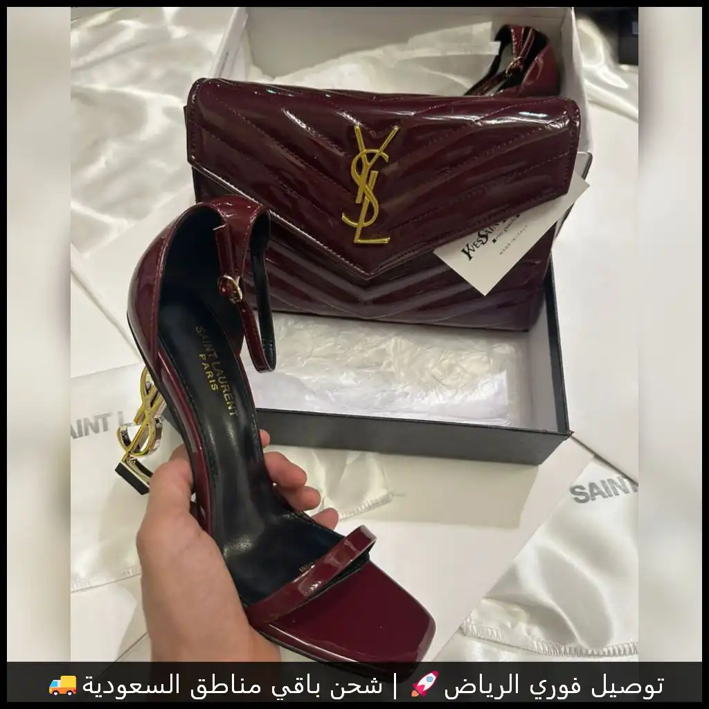 طقم سان لوران عنابي شنطة وكعب (6) طقم سان لوران عنابي شنطة وكعب