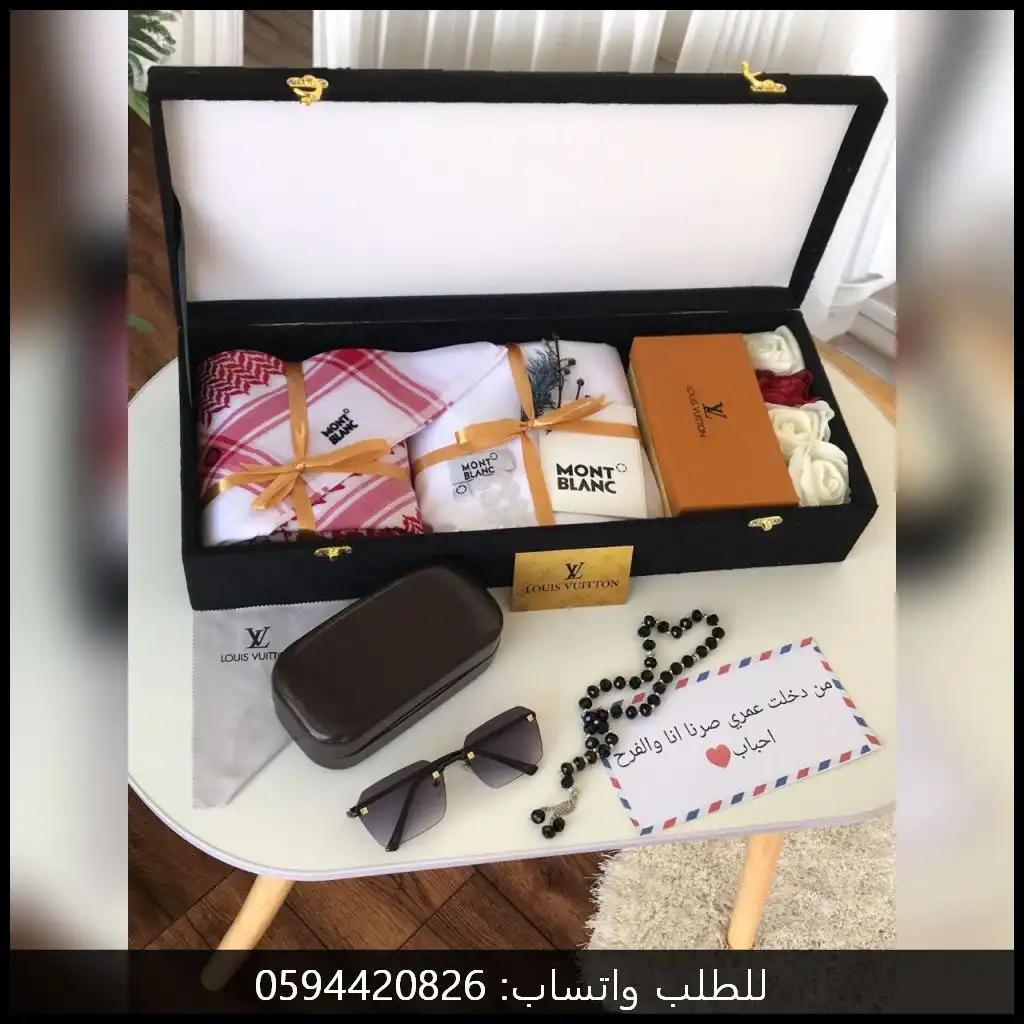طقم مونت بلانك رجالي قماش مع شماغ ونظارة لويس