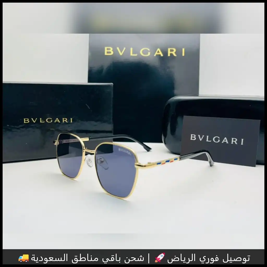 نظارات شمس bulgari للرجال اسود واطار ذهبي