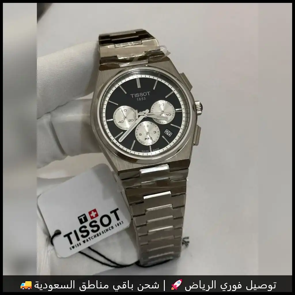 ساعة تيسوت بمينا أسود كرونوغراف رجالية