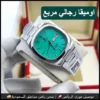 ساعة أوميغا رجالي مربعة بمينا فيروزي