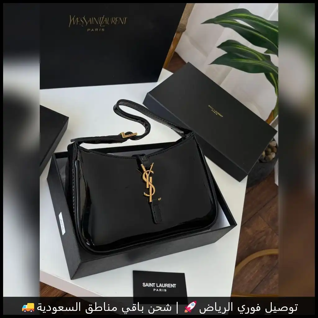 شنطة سان لوران بلون أسود لامع (1) شنطة سان لوران بلون أسود لامع
