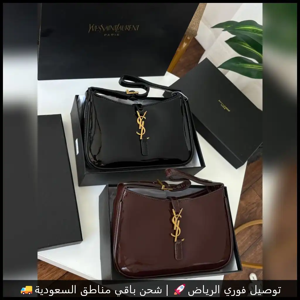 شنطة سان لوران عنابية لامعة حجم وسط (3) شنطة سان لوران عنابية لامعة حجم وسط