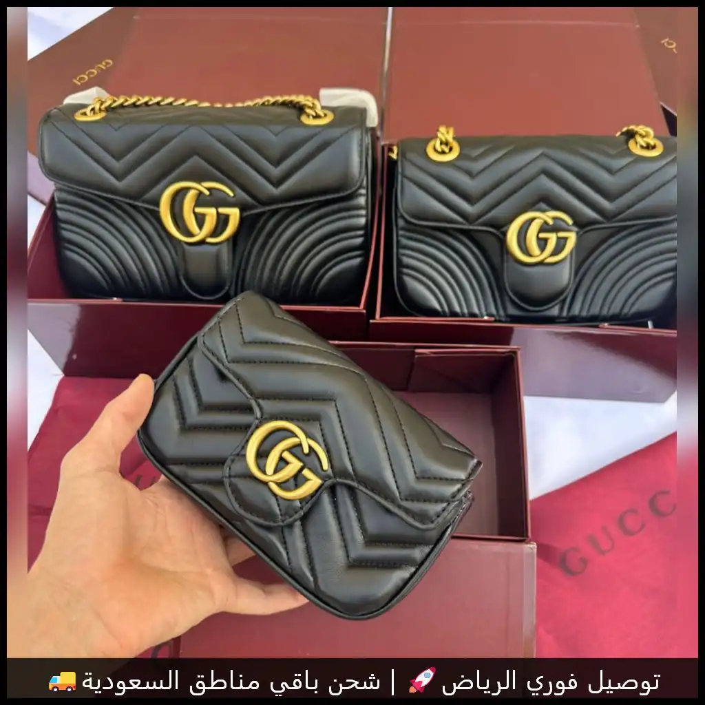 شنطة قوتشي سوداء بسلسلة ذهبية
