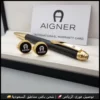 طقم أقنر بقلم أسود وكبك ذهبي