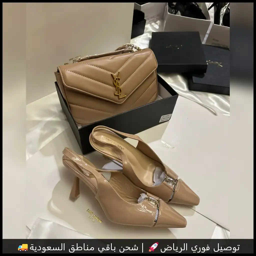 طقم سان لوران بيج لامع شنطة مع كعب