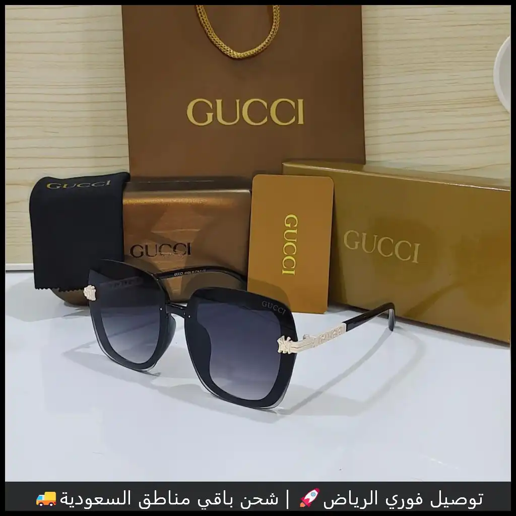 نظارة قوتشي سوداء عدسات كبيرة بإطار عريض