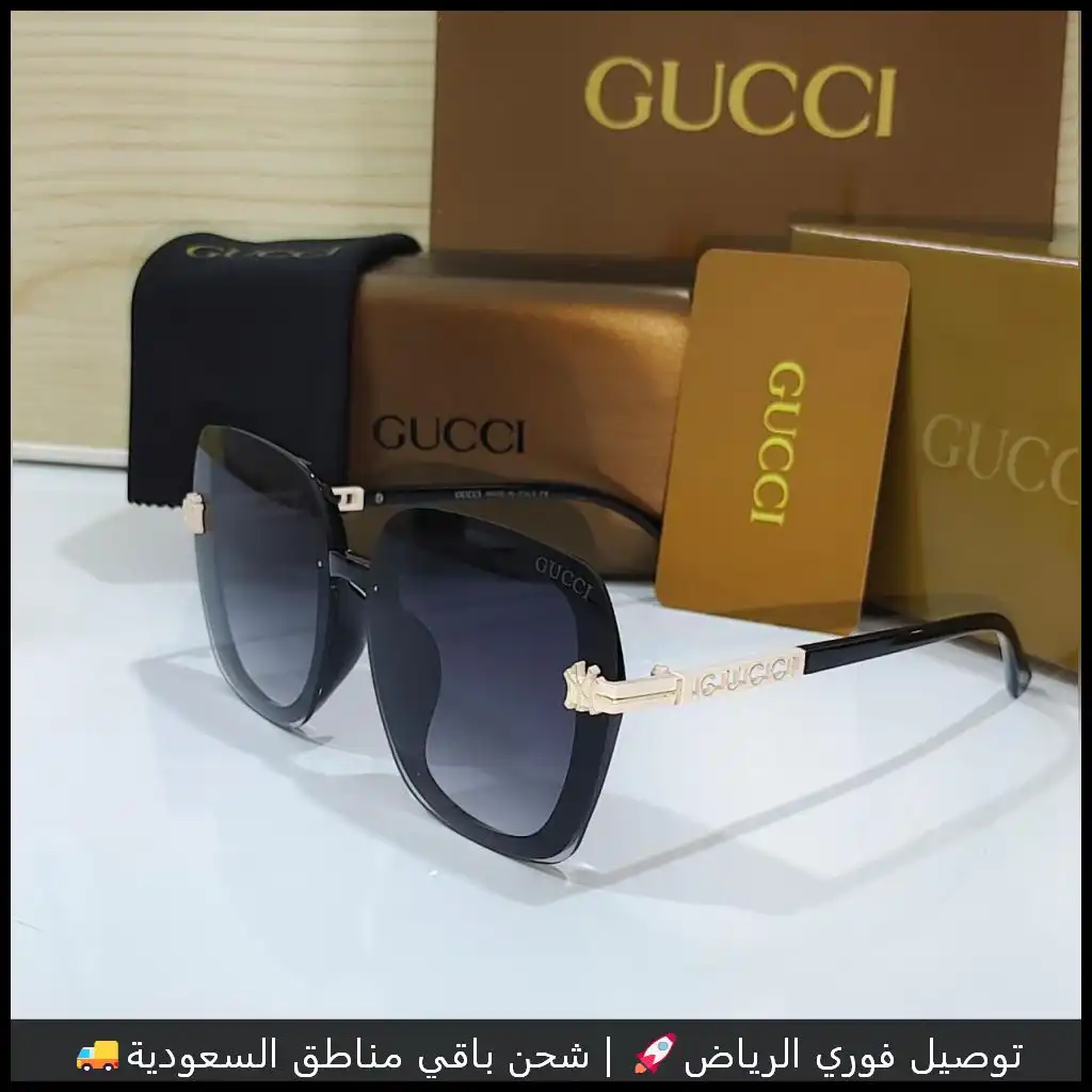 نظارة قوتشي سوداء عدسات كبيرة بإطار عريض
