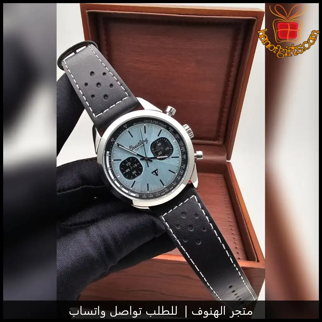 ساعة بريتلينغ رجالي مينا أزرق فاتح × سير جلد أسود