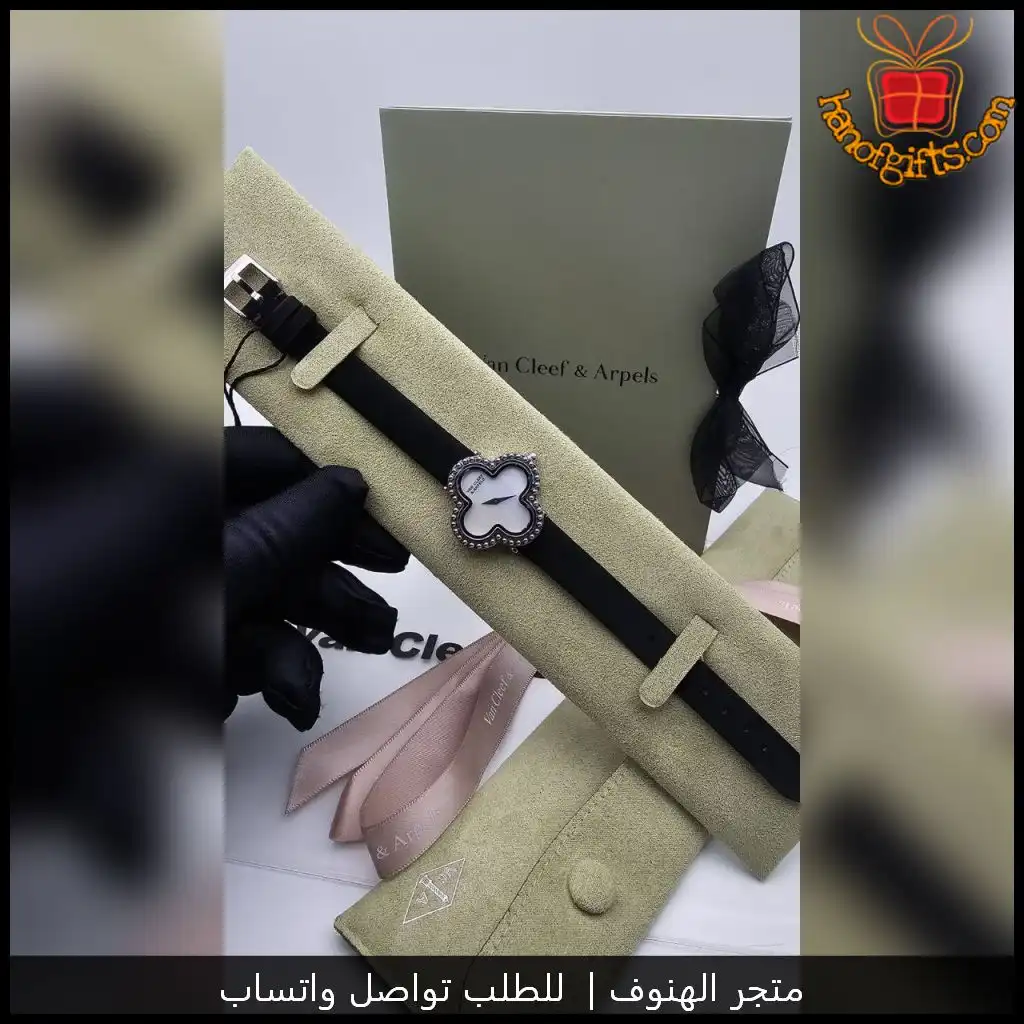 As4 (6) ساعة فان كليف نسائية جلد بفصوص زركون