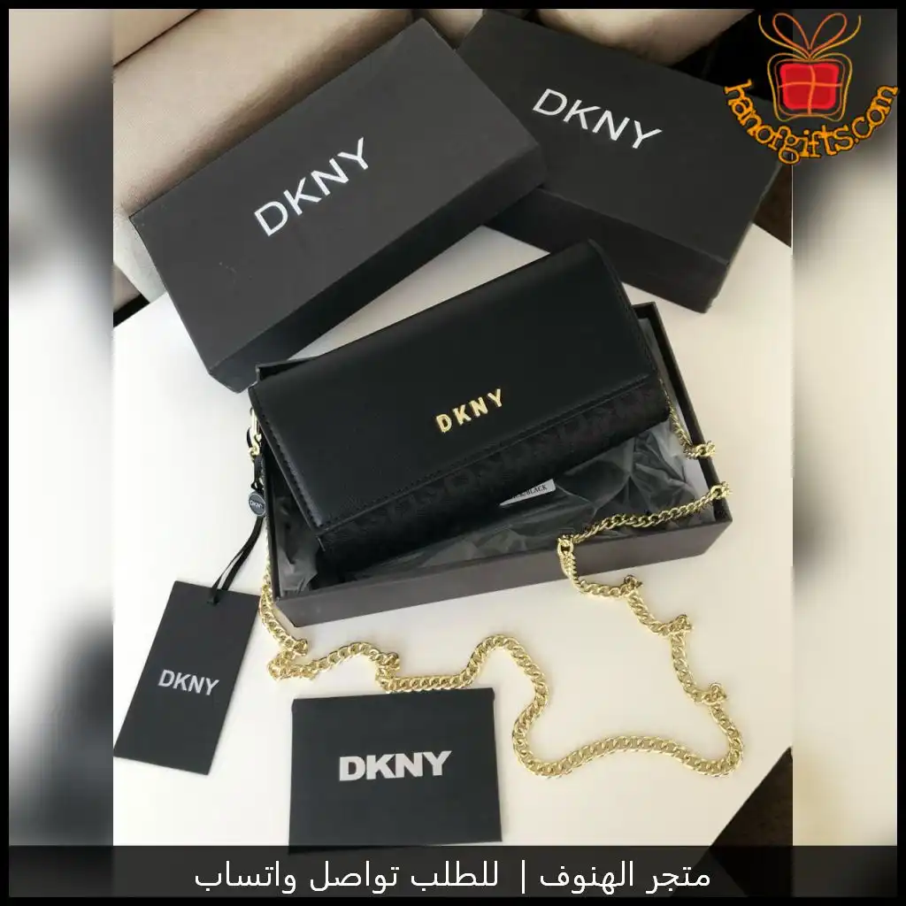 شنطة دكني جلد سوداء صغيرة مع سلسلة ذهبية