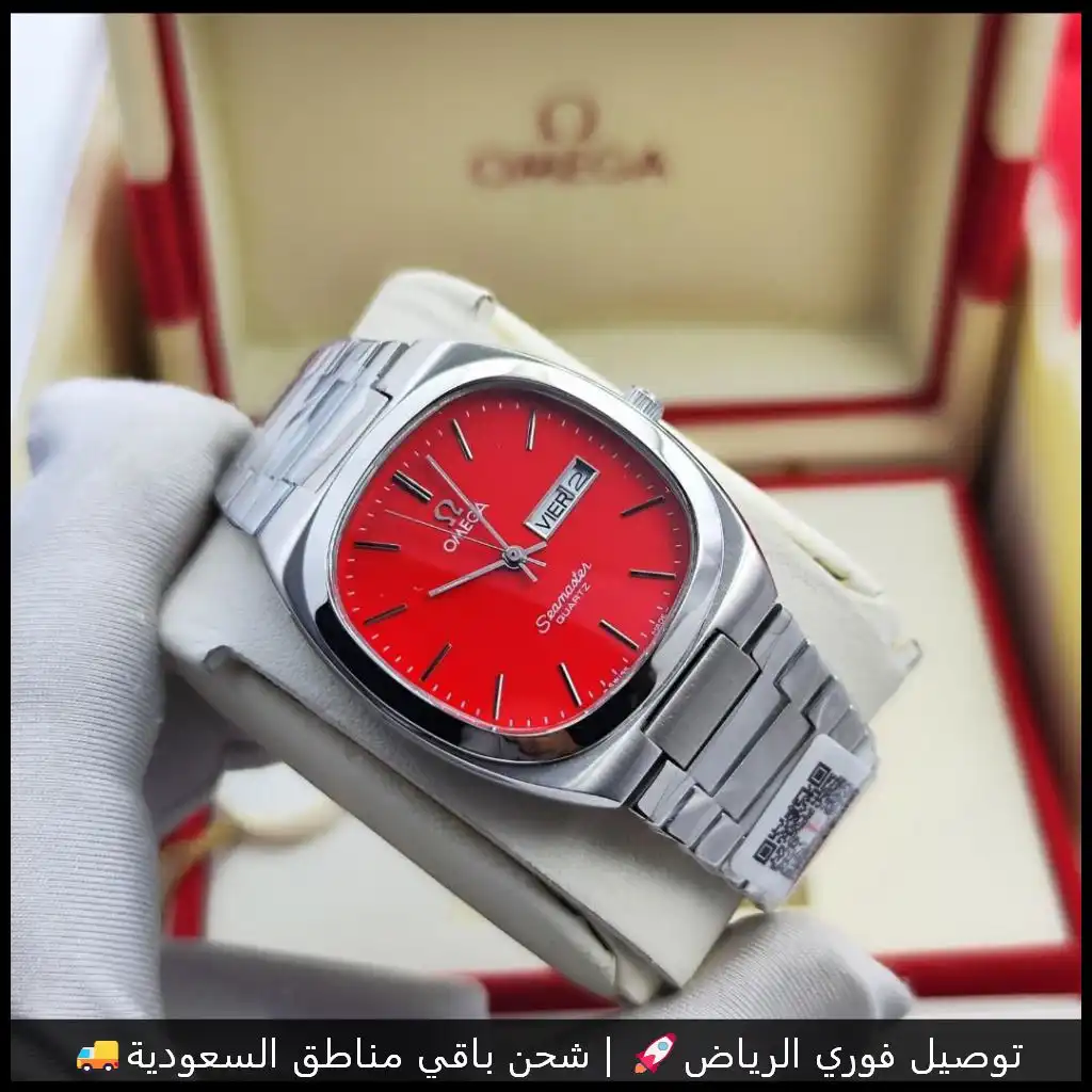 ساعة أوميغا رجالي مينا احمر لامع