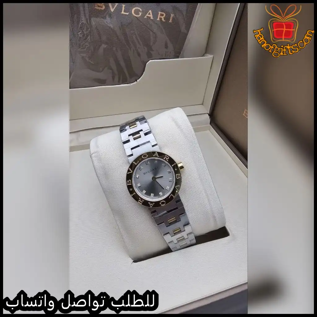 ساعة بولغاري نسائية دائرية استيل بمينا رمادي