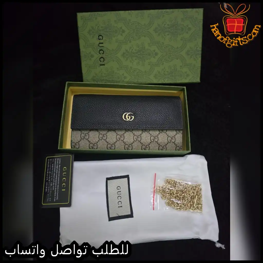 شنطة قوتشي نسائية جلد أسود مع نقشة GG