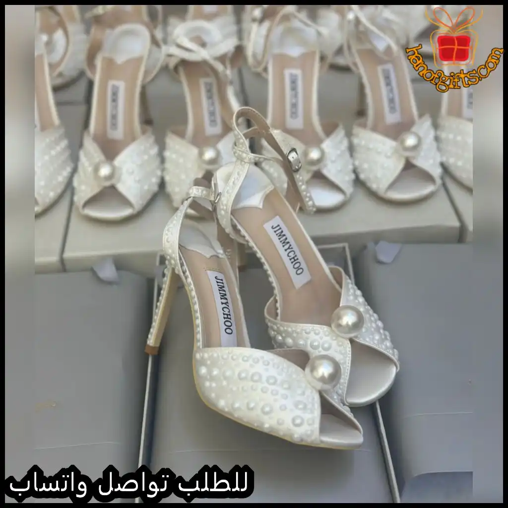 كعب جيمي شو أبيض مرصع باللؤلؤ