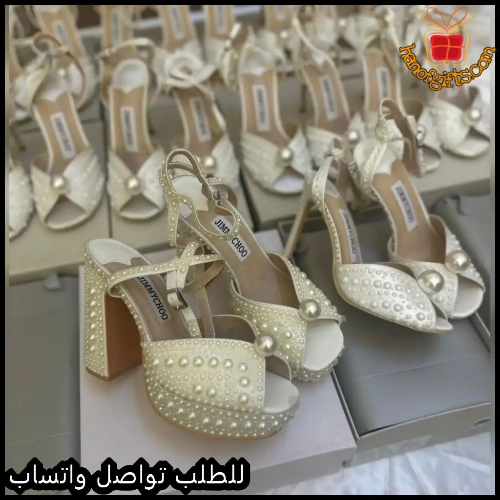 كعب جيمي شو أبيض مرصع باللؤلؤ