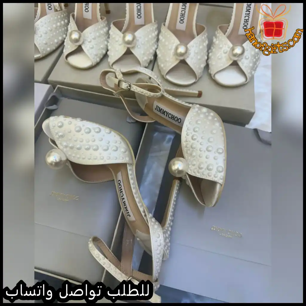 كعب جيمي شو أبيض مرصع باللؤلؤ