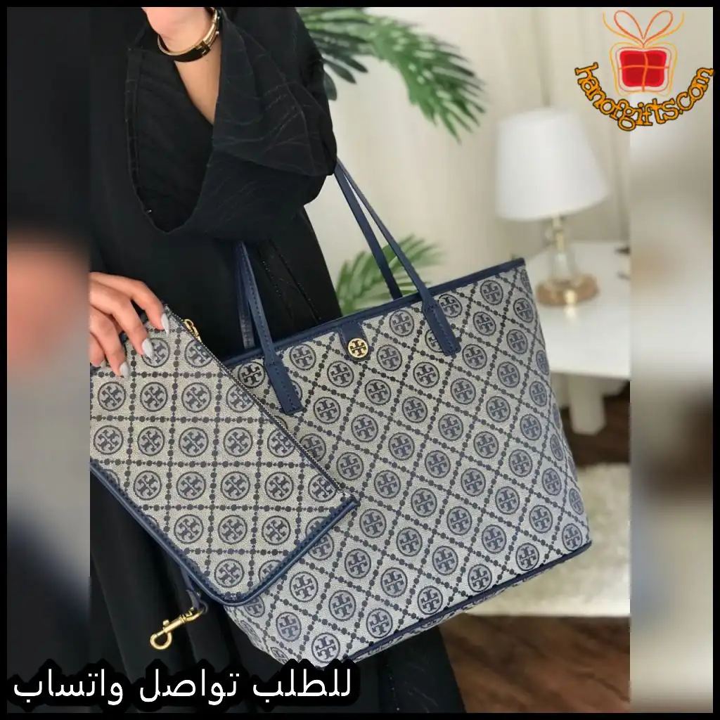 شنطة توري بورش سلة نسائية رمادي × كحلي 2 شنطة توري بورش سلة نسائية رمادي × كحلي