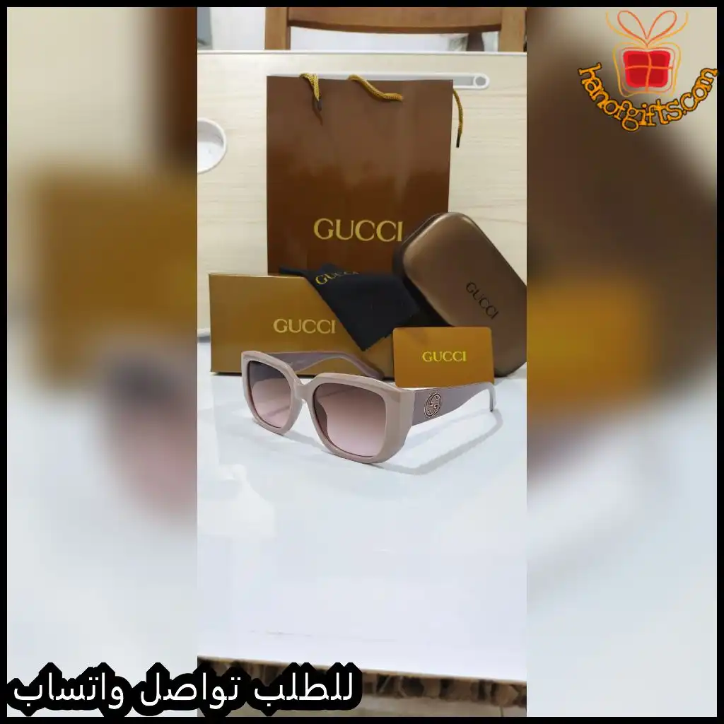 نظارات قوتشي نسائية بإطار بيج وعدسات بني متدرجة