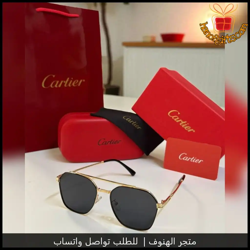 نظارات كارتير رجالية عدسات سوداء واطار ذهبي