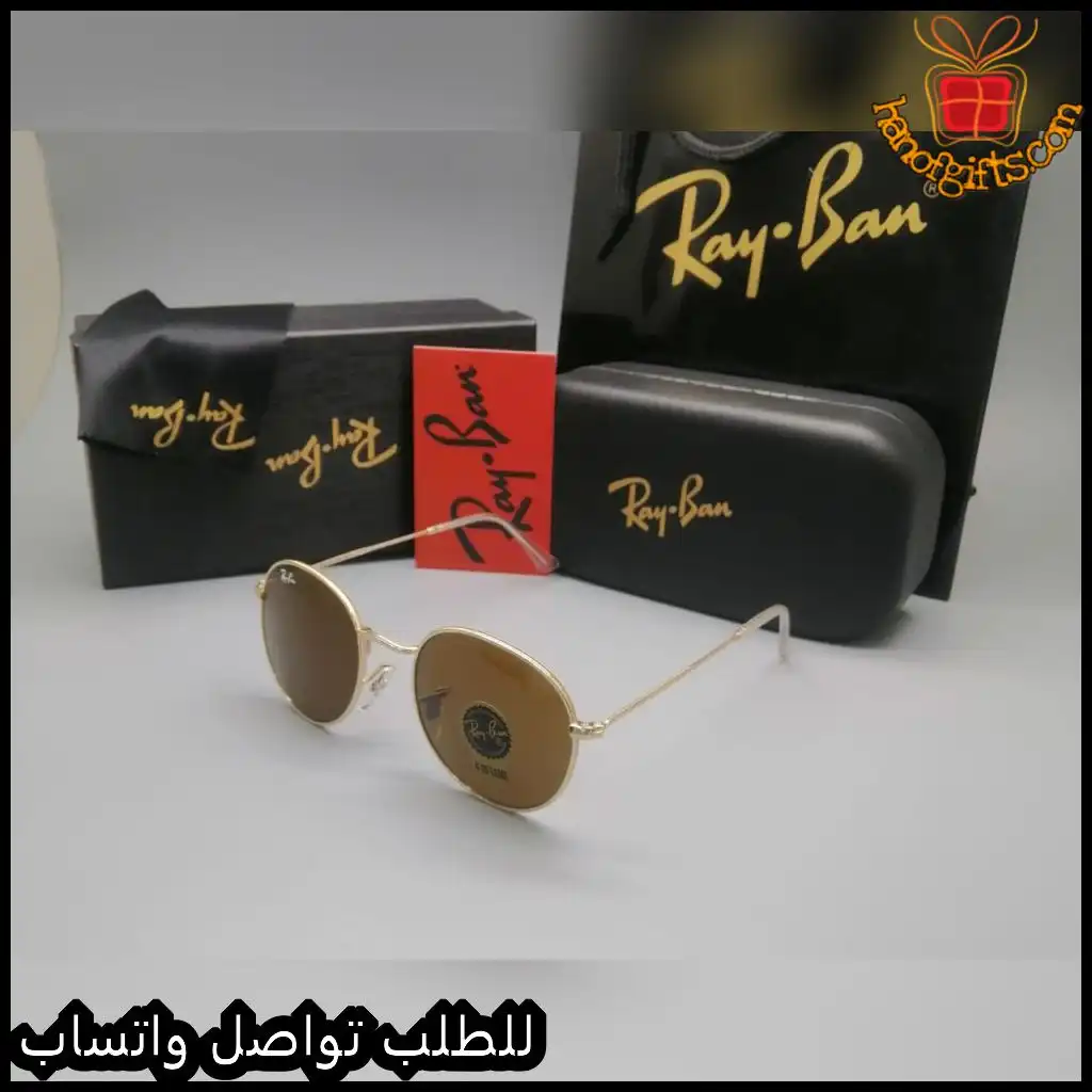 نظارات ريبان بنية Round رجالية بإطار ذهبي