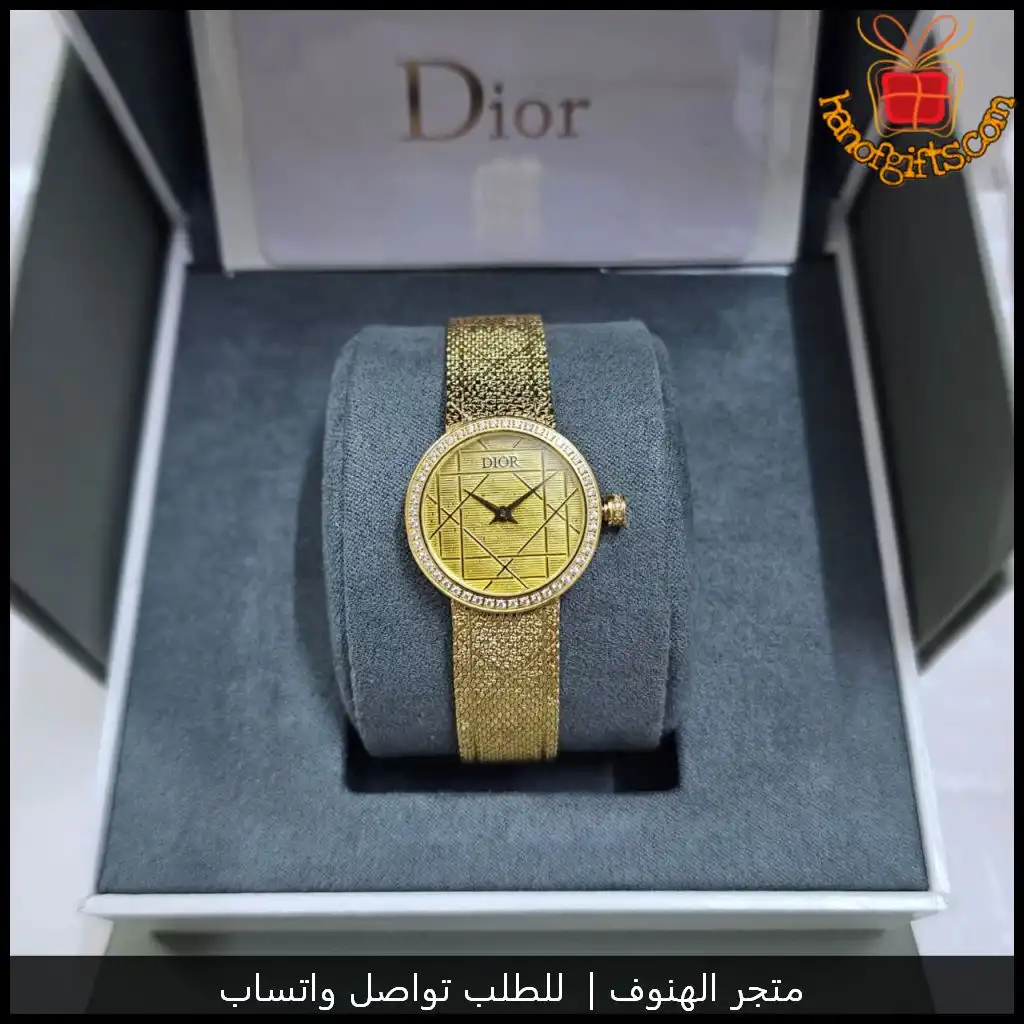 ساعة ديور ذهبية بمينا مربعات أنيق