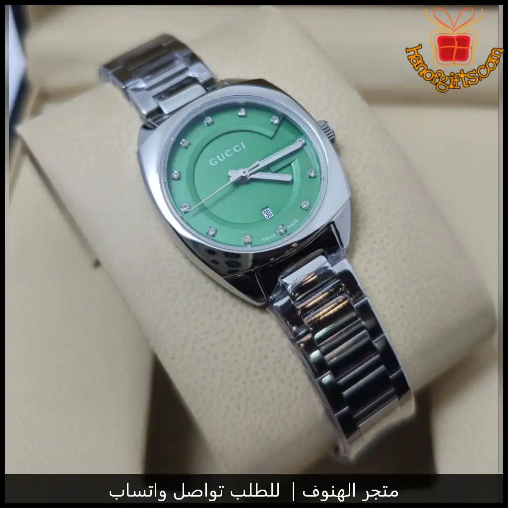 ساعة قوتشي نسائية بمينا اخضر مرصع