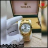 ساعة رولكس رجالي بمينا أبيض وإطار مسنن ذهبي