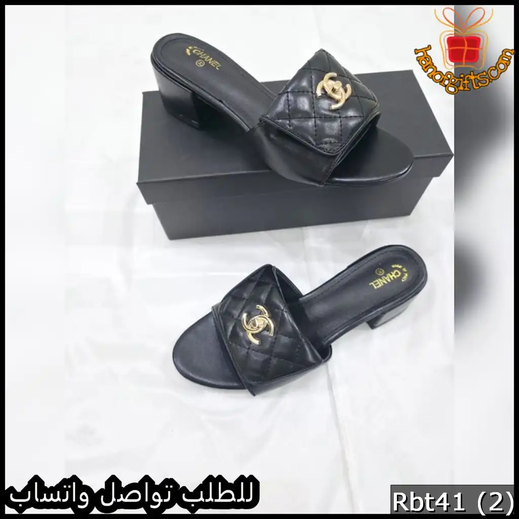 كعب شانيل 5 سنت جلد فاخر باللون الأسود والعنّابي