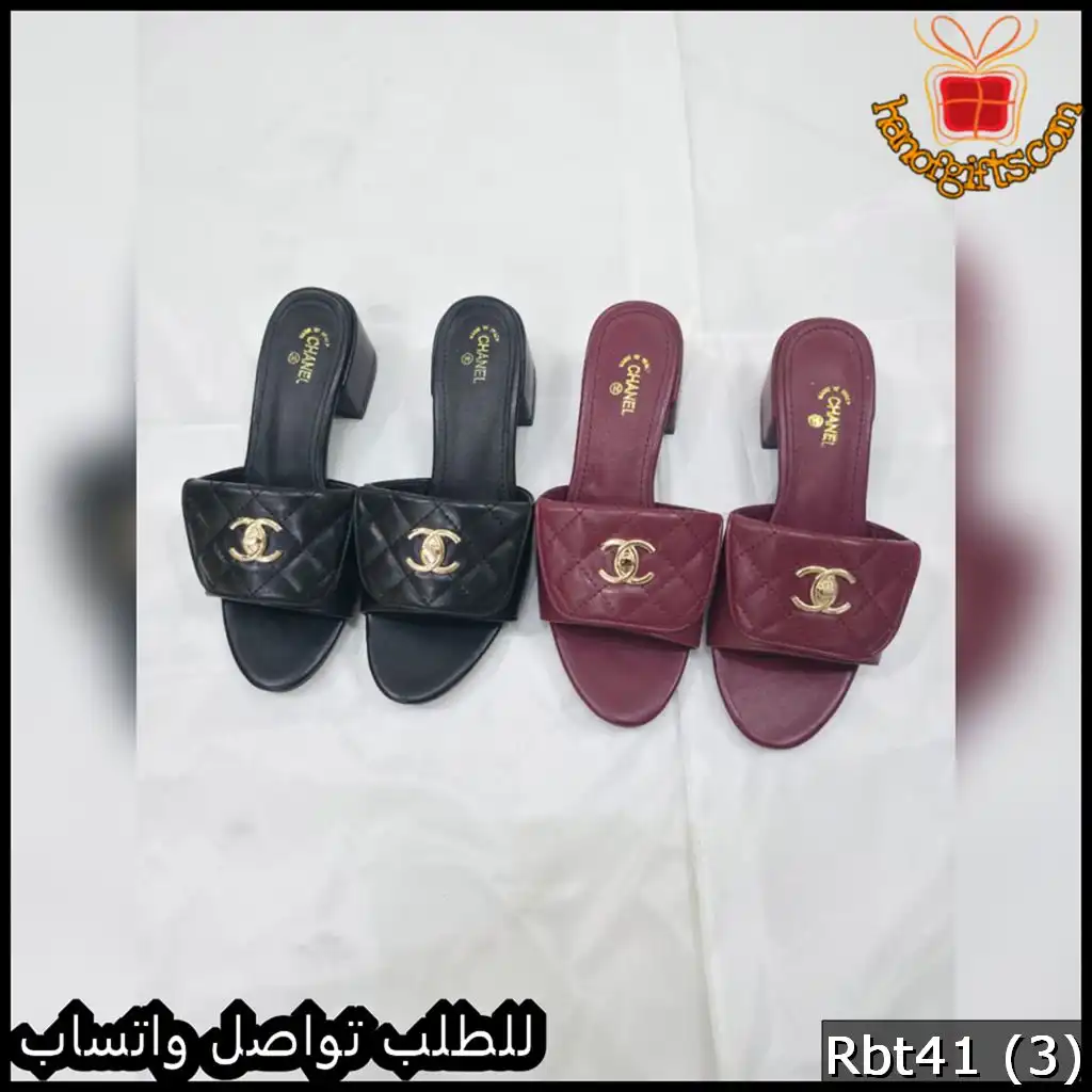 كعب شانيل 5 سنت جلد فاخر باللون الأسود والعنّابي